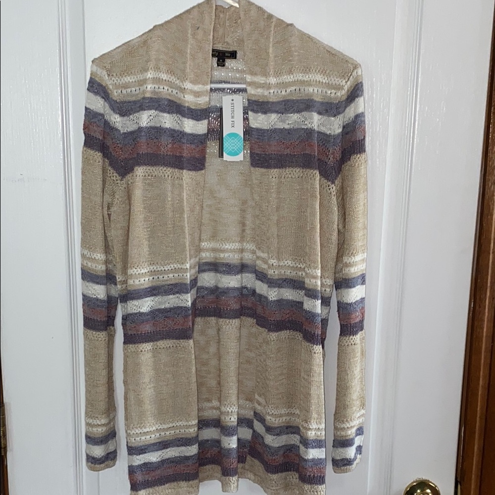 Lety & Me Corinne Crochet Knit Striped Cardigan Sweater- Medium, NWT